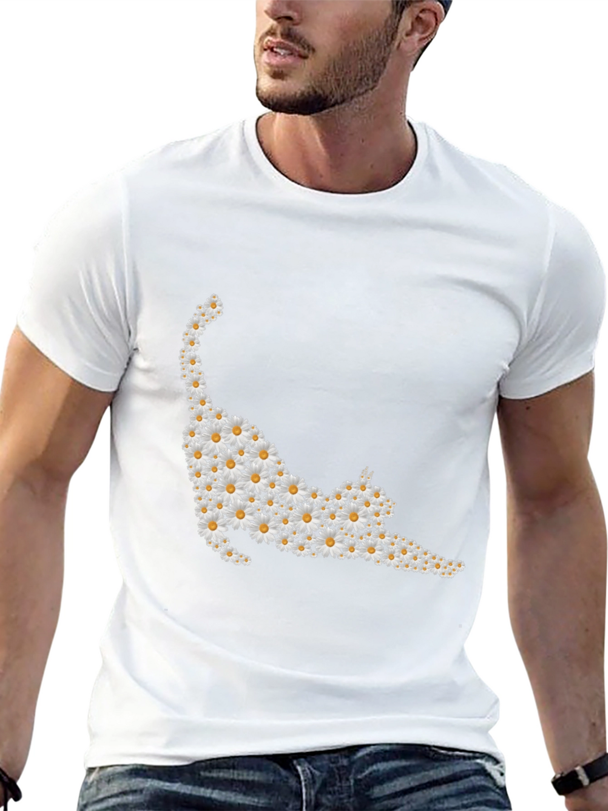 Daisy Cat T-Shirt - Black Cotton Tee