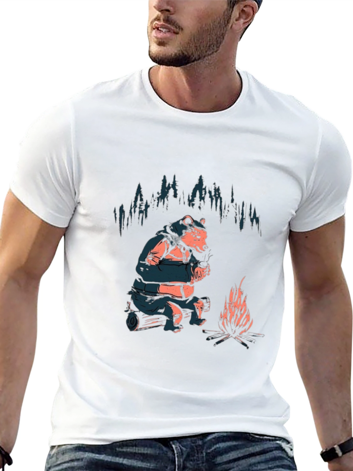Cozy Bear Campfire T-Shirt - Black Graphic Tee