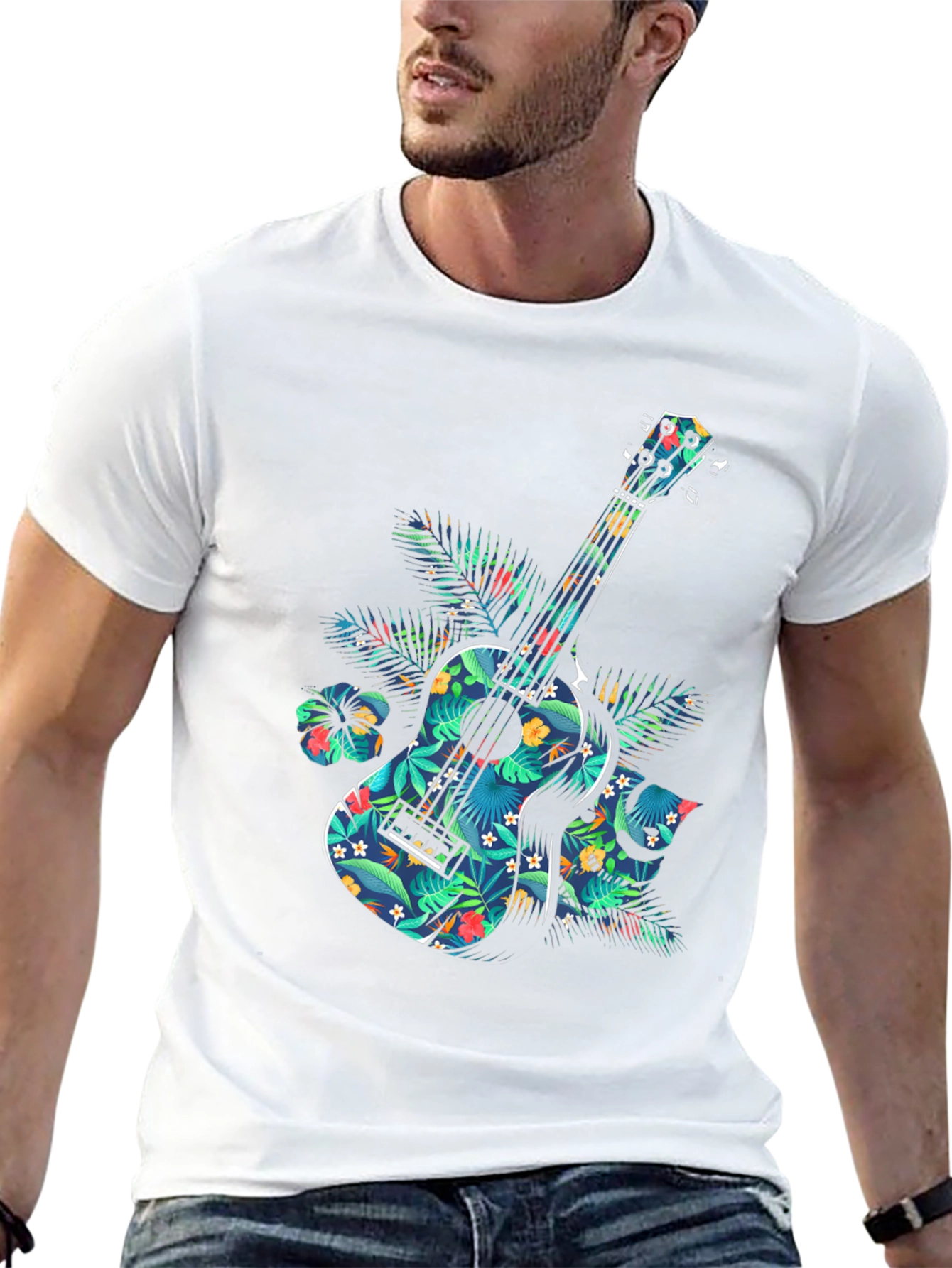 Floral Guitar Graphic T-Shirt - Tropical Music Vibe
