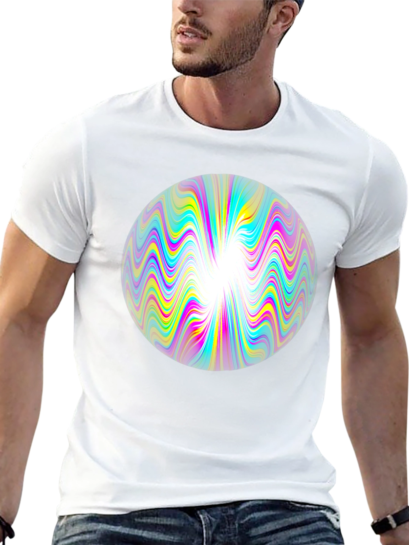 Psychedelic Orb Graphic Tee - Black Cotton T-Shirt