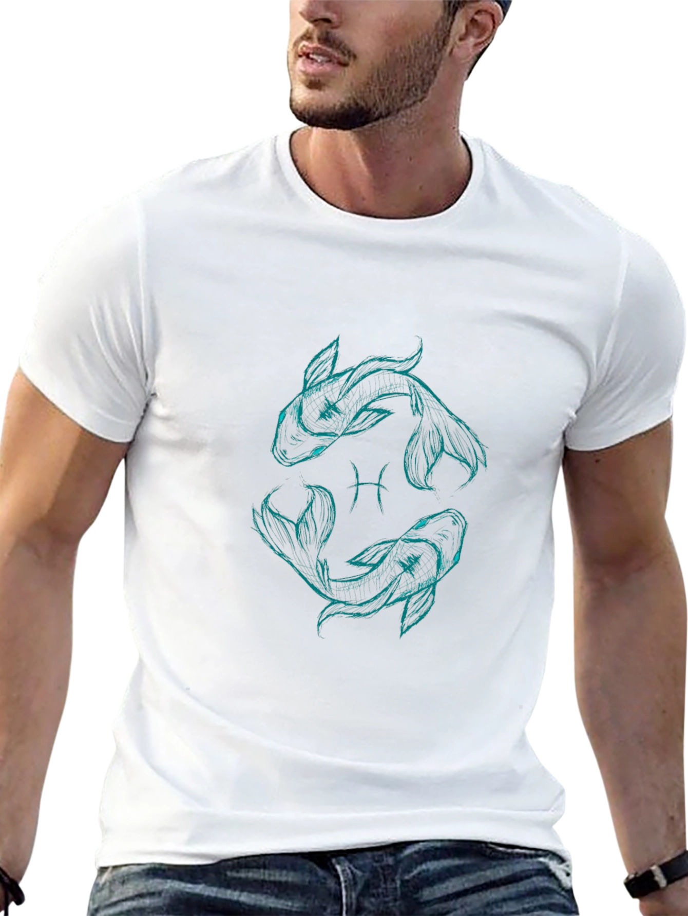 Pisces Zodiac Graphic T-Shirt - Black