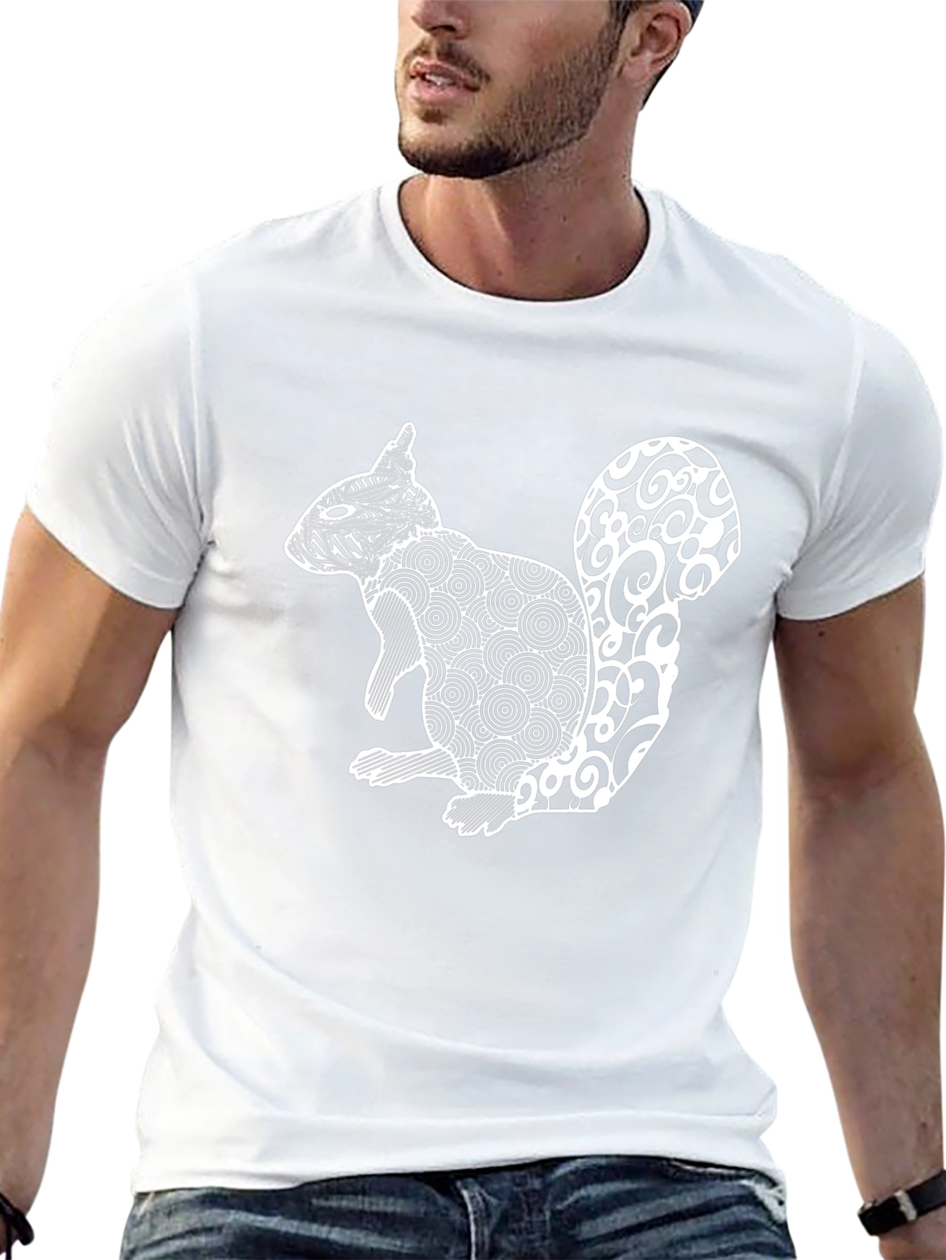 Abstract Squirrel Graphic Print Tee - Black