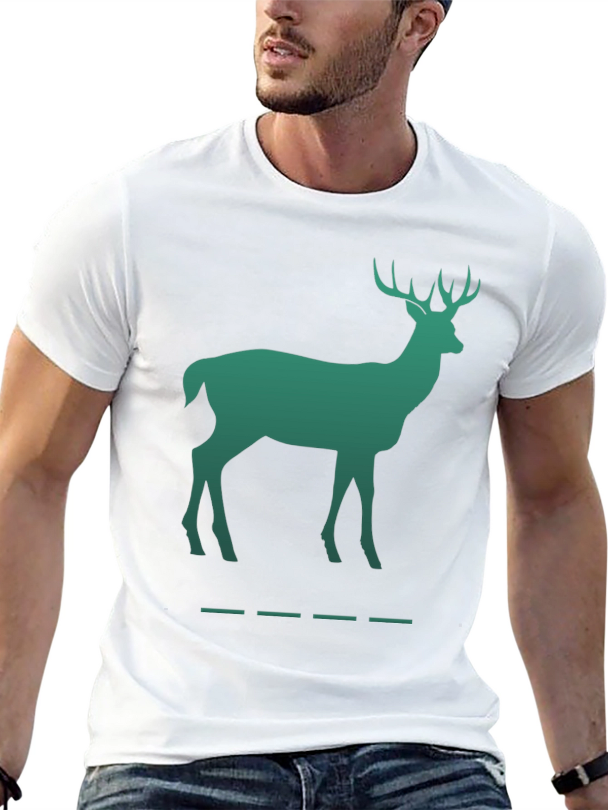 Green Deer Silhouette Black T-Shirt