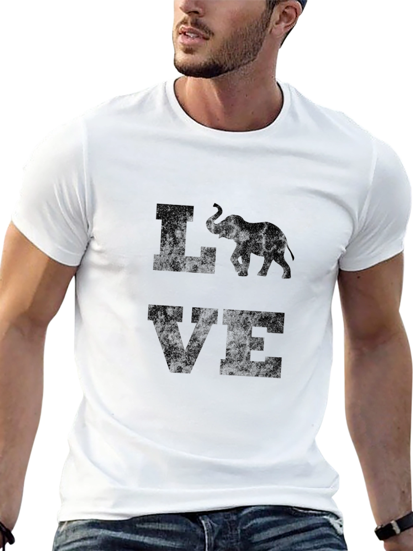 Elephant Love Graphic Print Tee - Mens Black T-Shirt