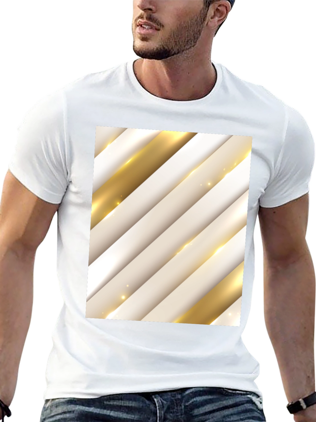 Stylish Abstract Stripe Pattern T-Shirt - Black