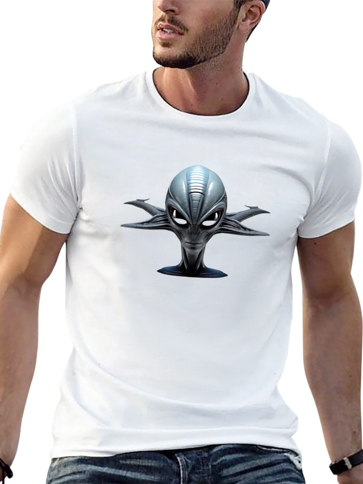 Alien Head Graphic Print Black T-Shirt