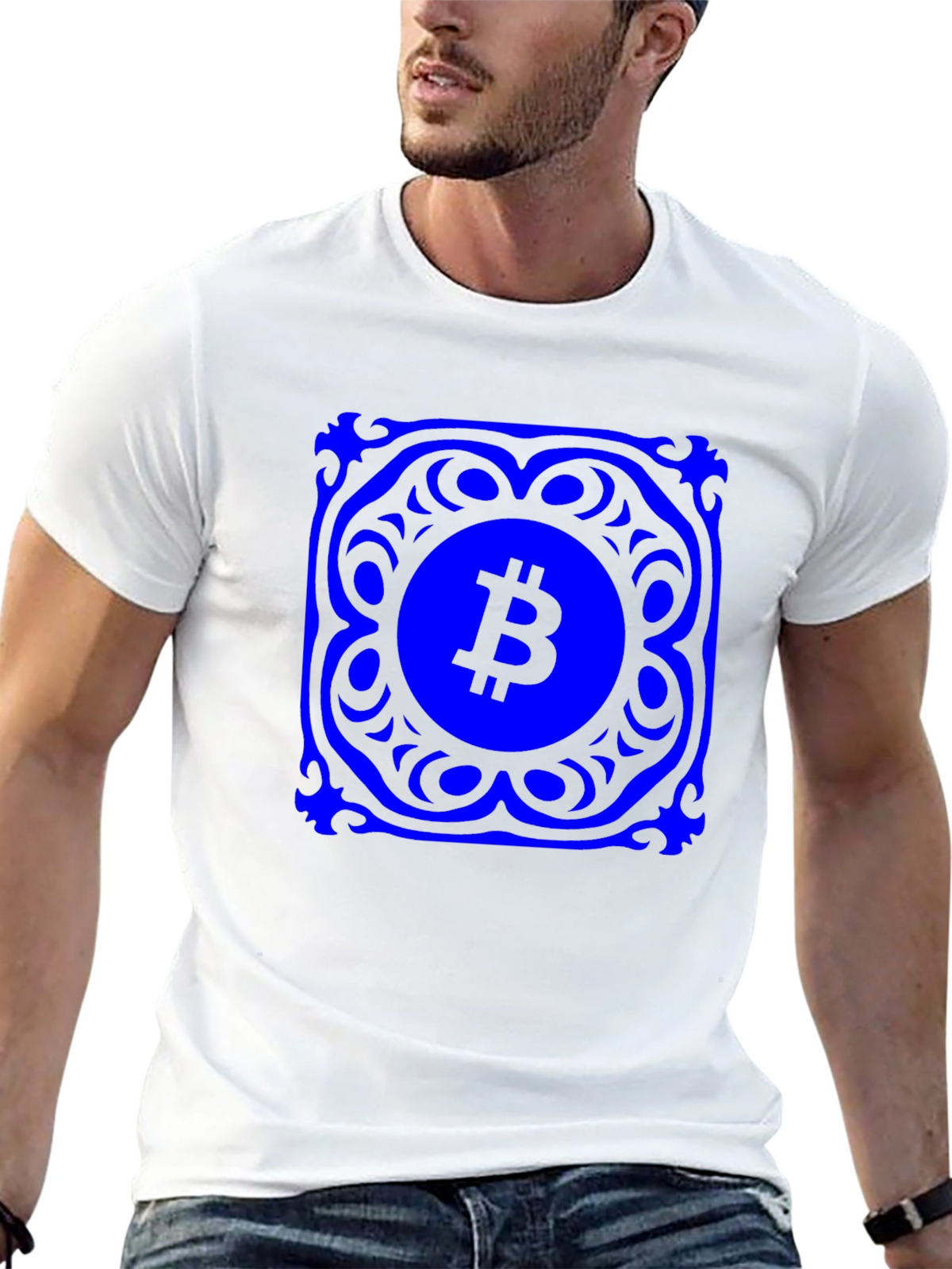 Bitcoin Blue Mandala Graphic Black T-Shirt