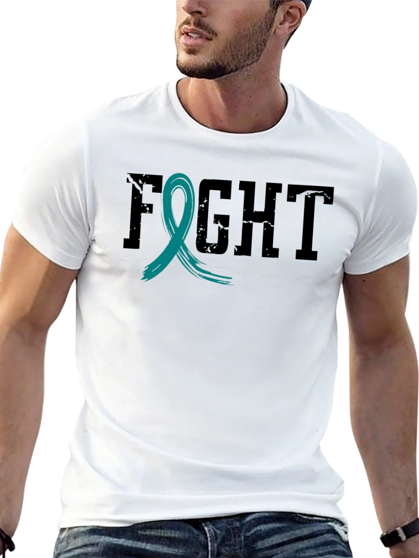 Fight Cancer Awareness Ribbon T-Shirt - Black