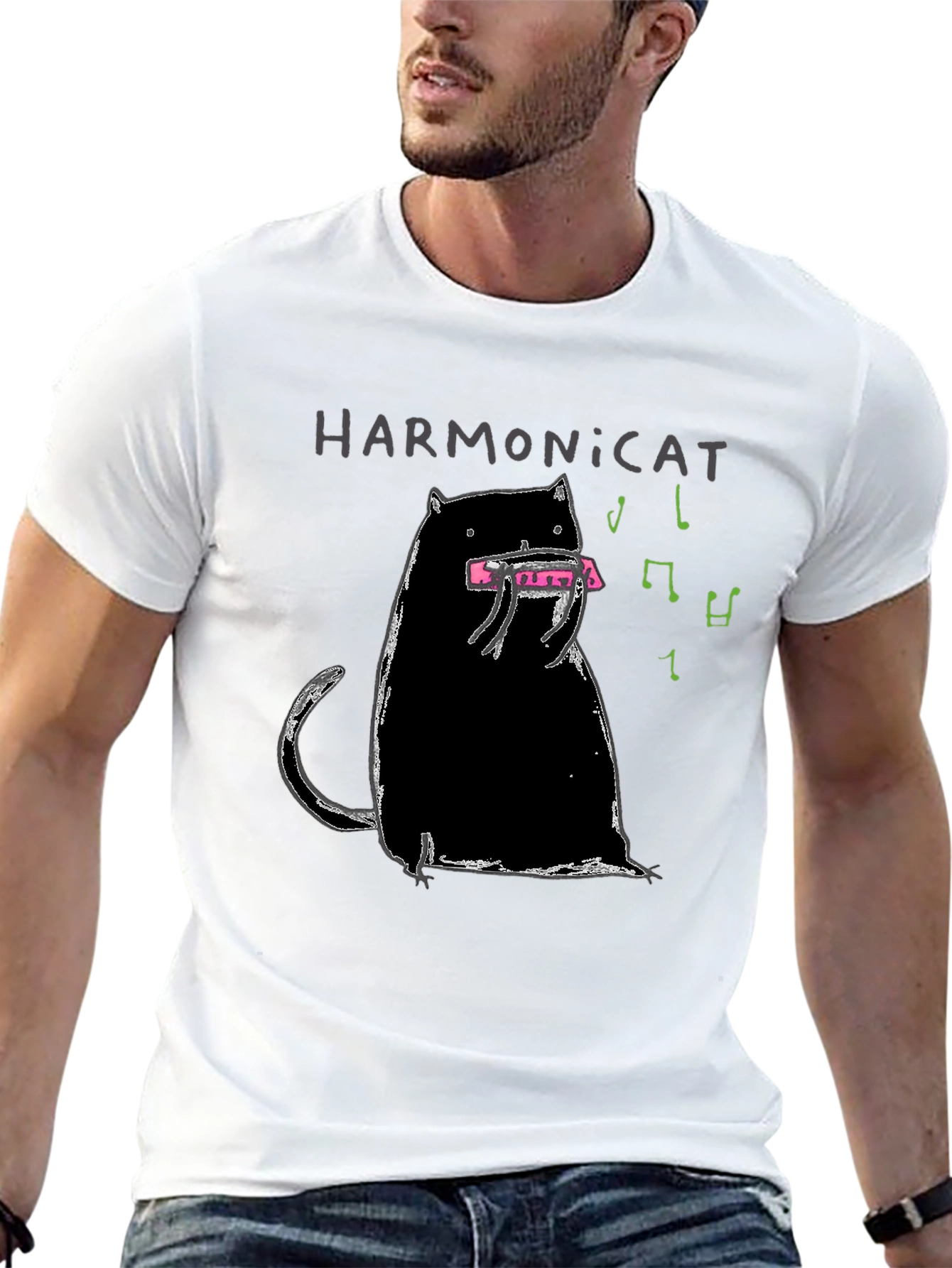 Harmonicat Black T-Shirt - Cat Lover Music Tee