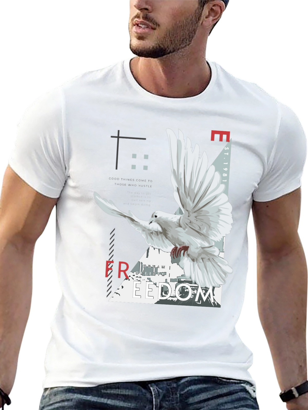 Freedom Dove Graphic Tee - Black Cotton Blend T-Shirt