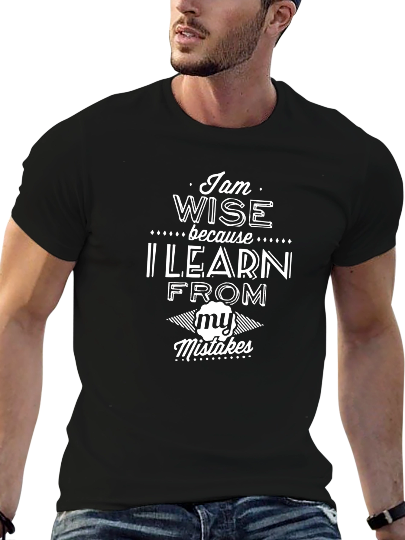 Wise Learn From Mistakes Black Graphic Tee