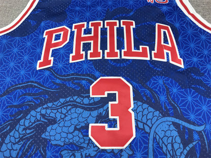 Men's Philadelphia 76ers Allen Iverson #3 Blue Year of Dragon Edition Swingman Jerseys