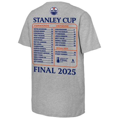 Youth Edmonton Oilers Fanatics Heather Gray 2025 Stanley Cup Final Roster T-Shirt