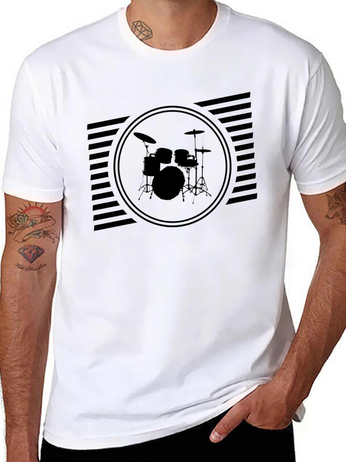 Black Drum Set Graphic T-Shirt for Music Lovers