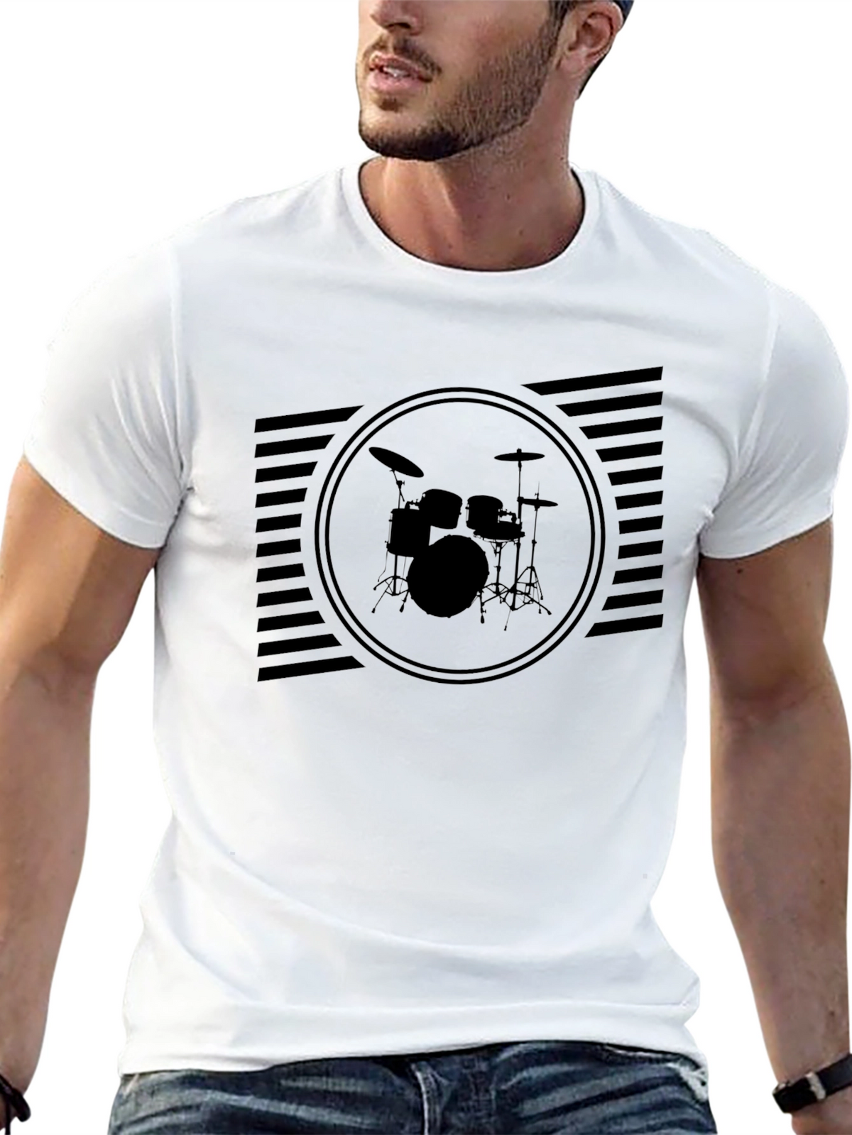Black Drum Set Graphic T-Shirt for Music Lovers