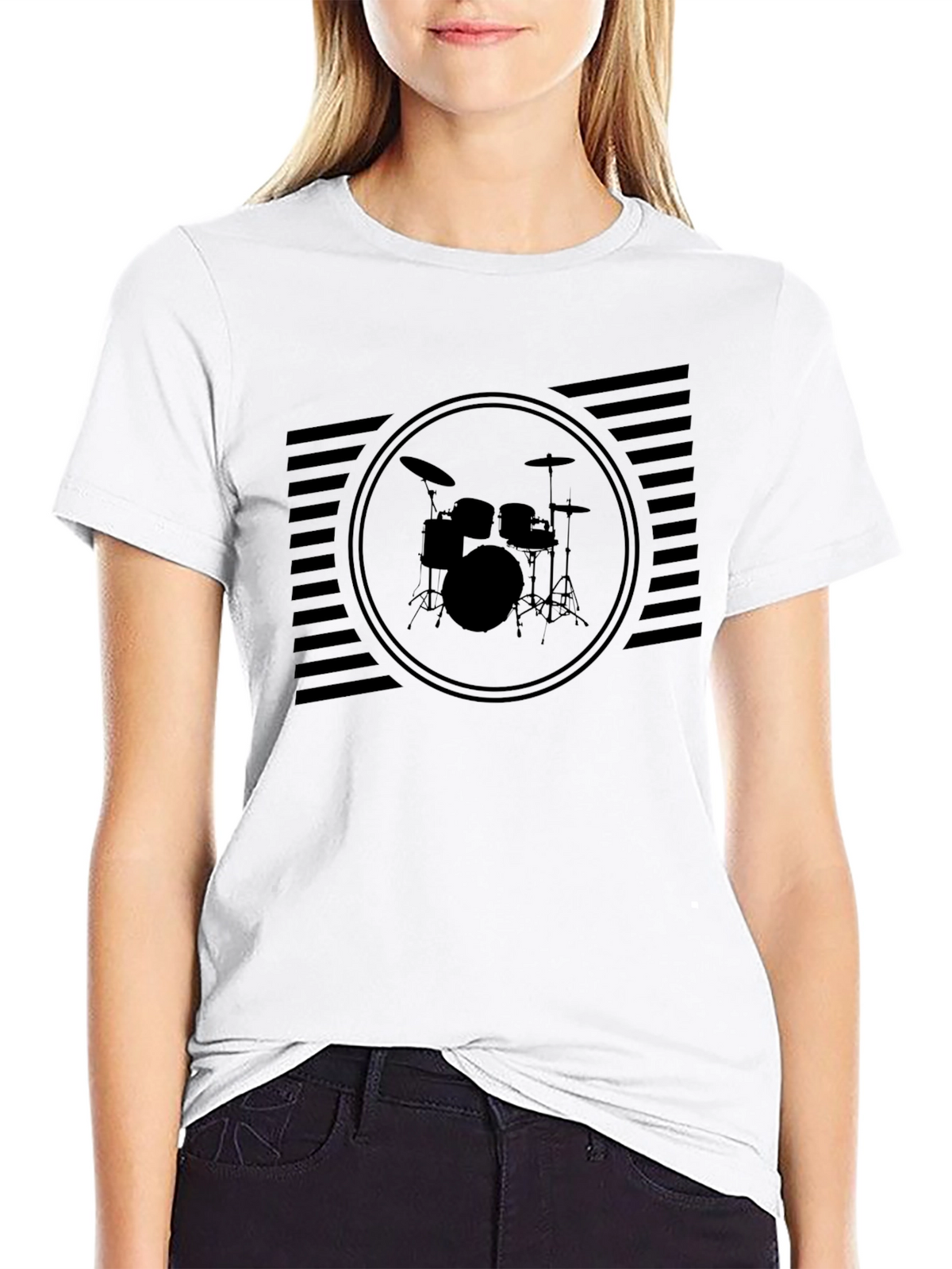 Black Drum Set Graphic T-Shirt for Music Lovers
