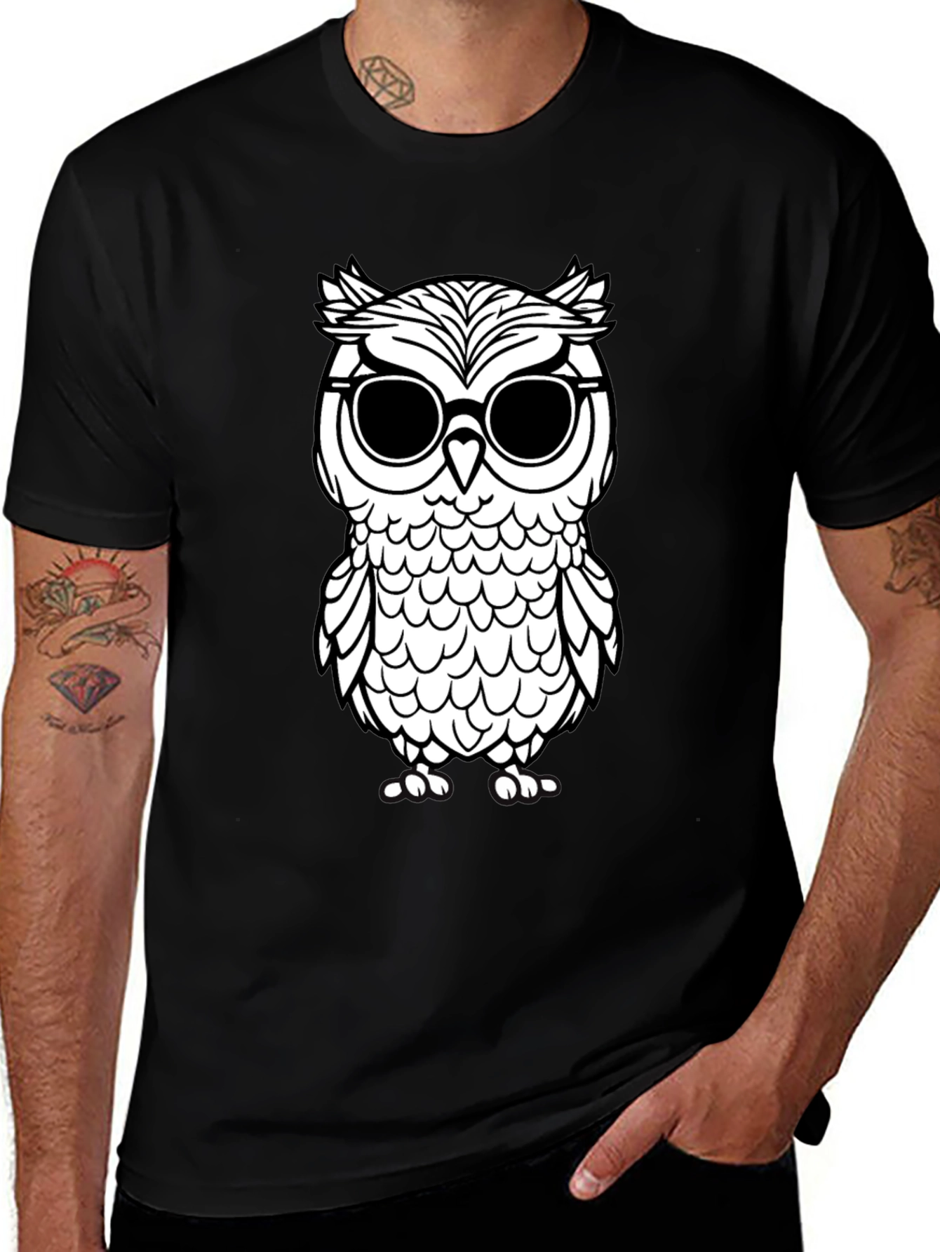 Cool Owl Graphic Tee - Black Cotton T-Shirt