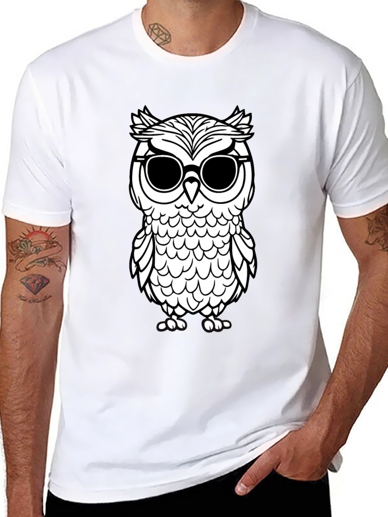 Cool Owl Graphic Tee - Black Cotton T-Shirt