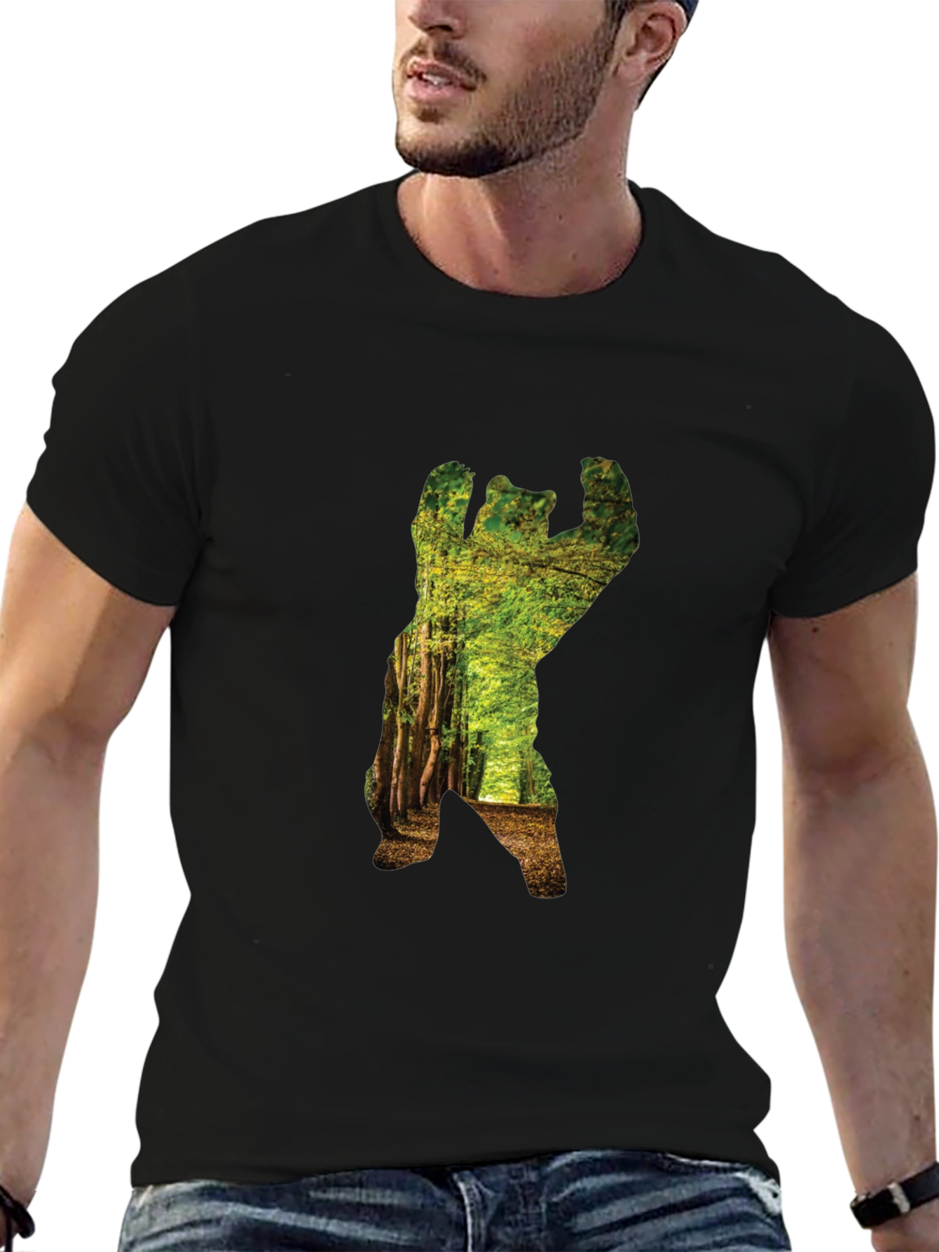 Nature Bear Graphic T-Shirt - Black Cotton Tee