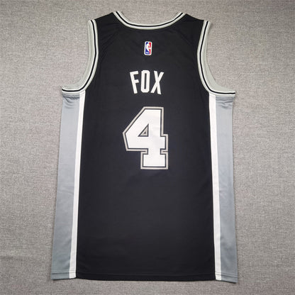 Men's San Antonio Spurs De'Aaron Fox #4 Black Swingman Jerseys - Icon Edition