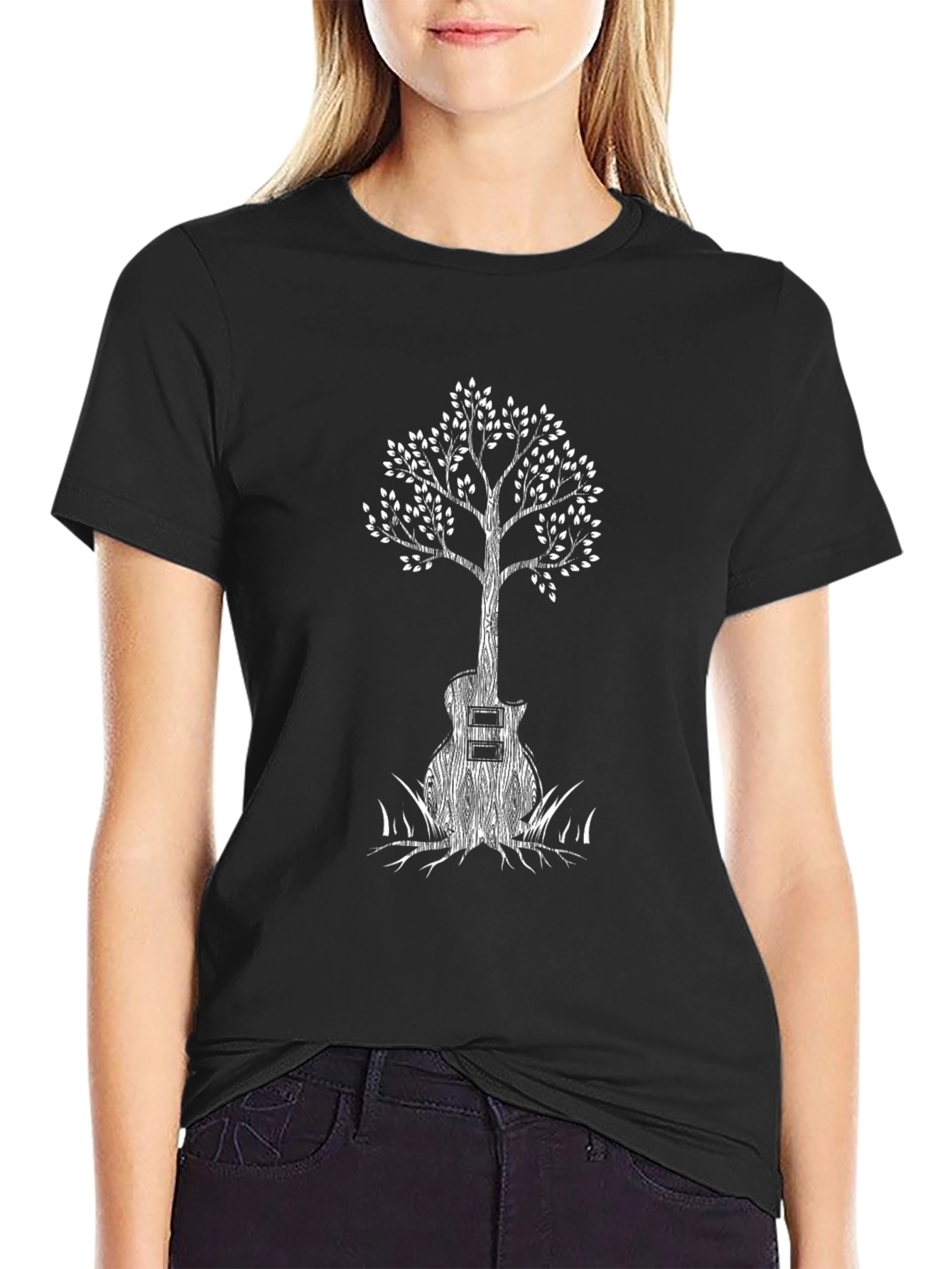 Guitar Tree Graphic Tee - Black Cotton Blend