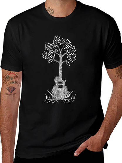 Guitar Tree Graphic Tee - Black Cotton Blend