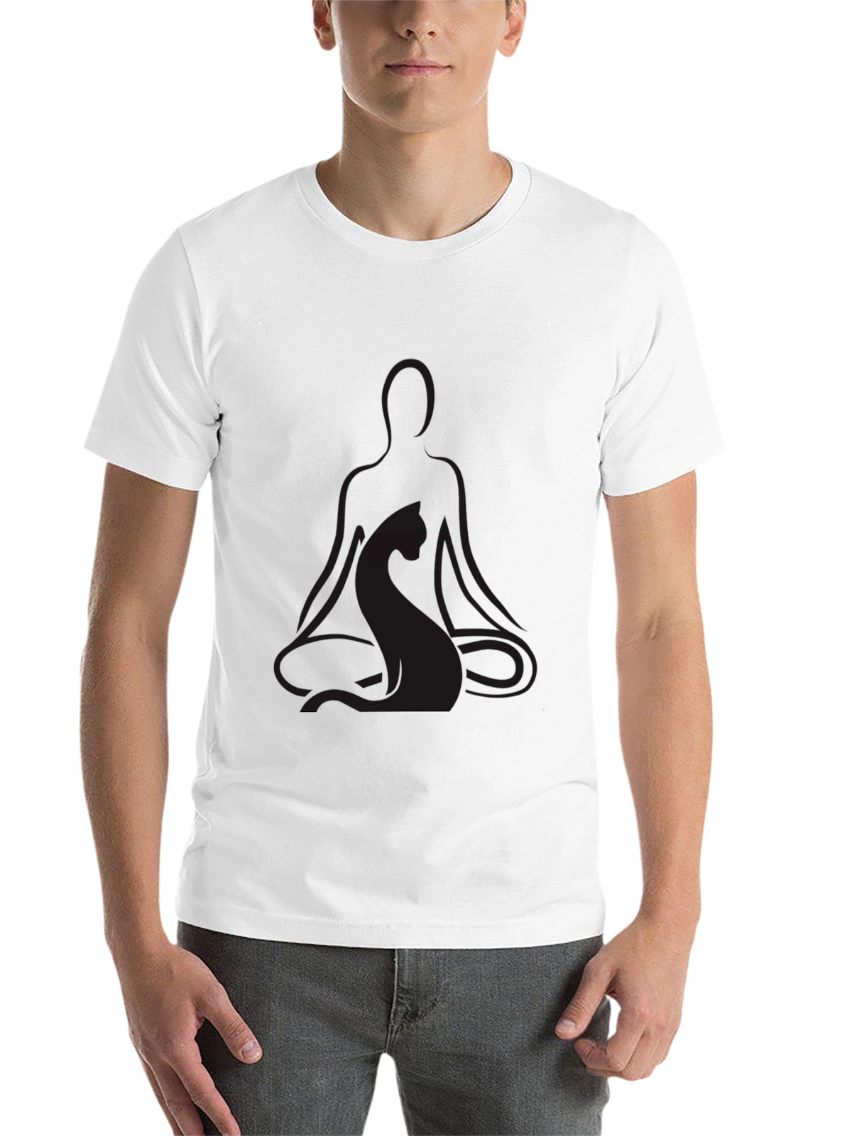 Meditating Yoga Cat Black T-Shirt