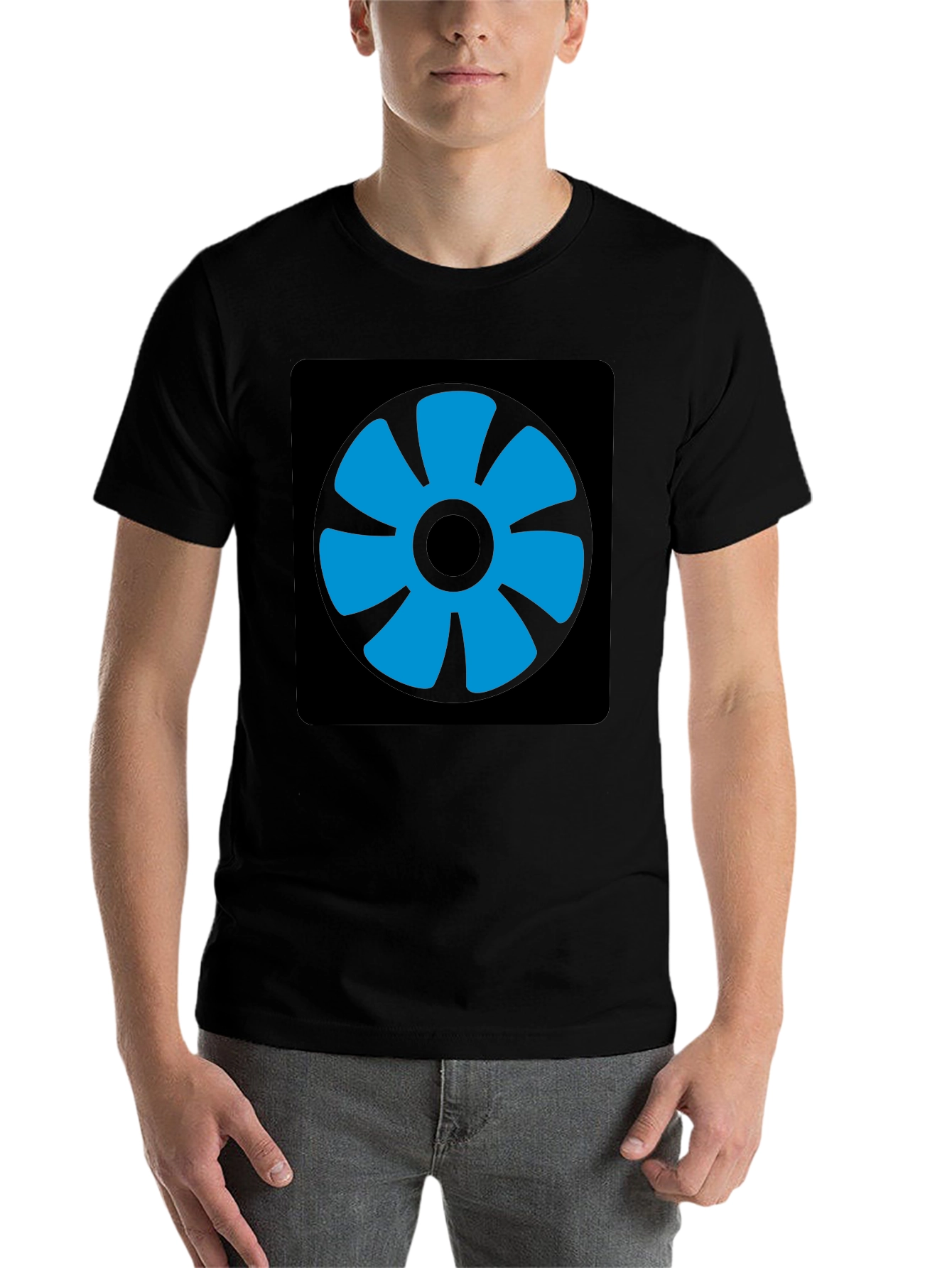Blue Fan Graphic Black T-Shirt