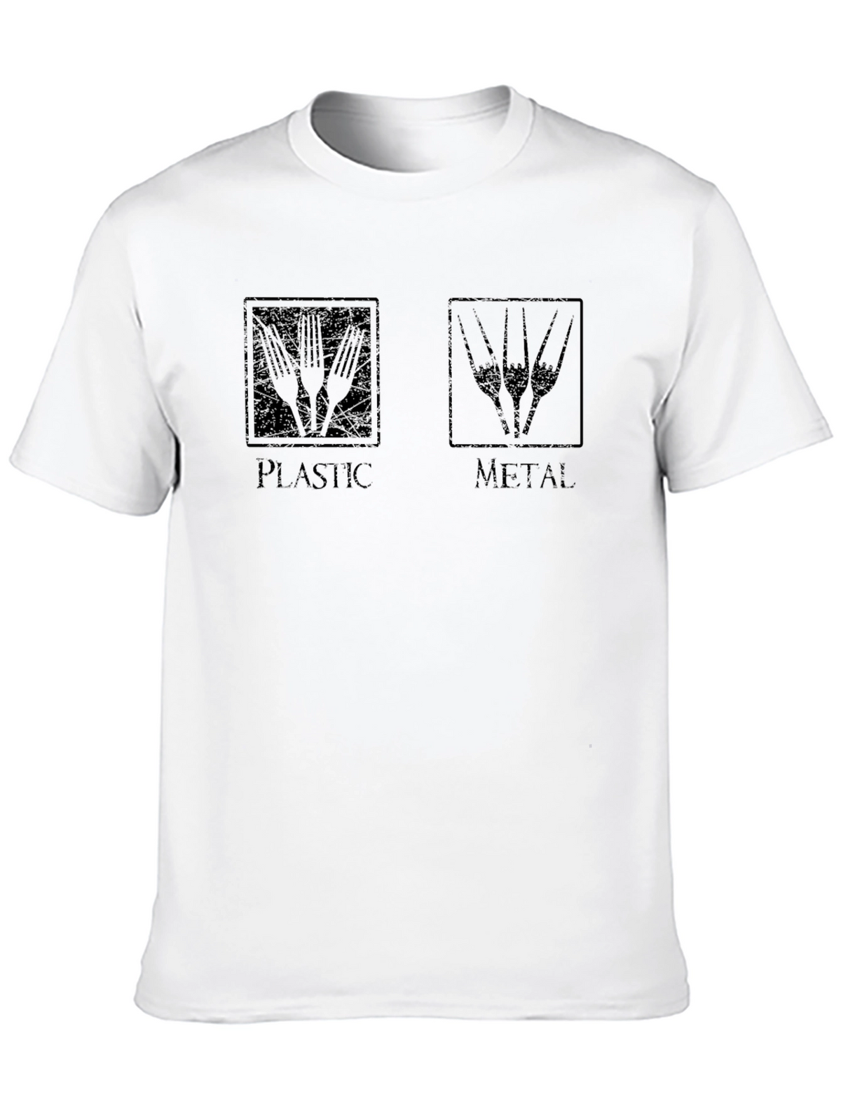 Plastic vs Metal Black T-Shirt