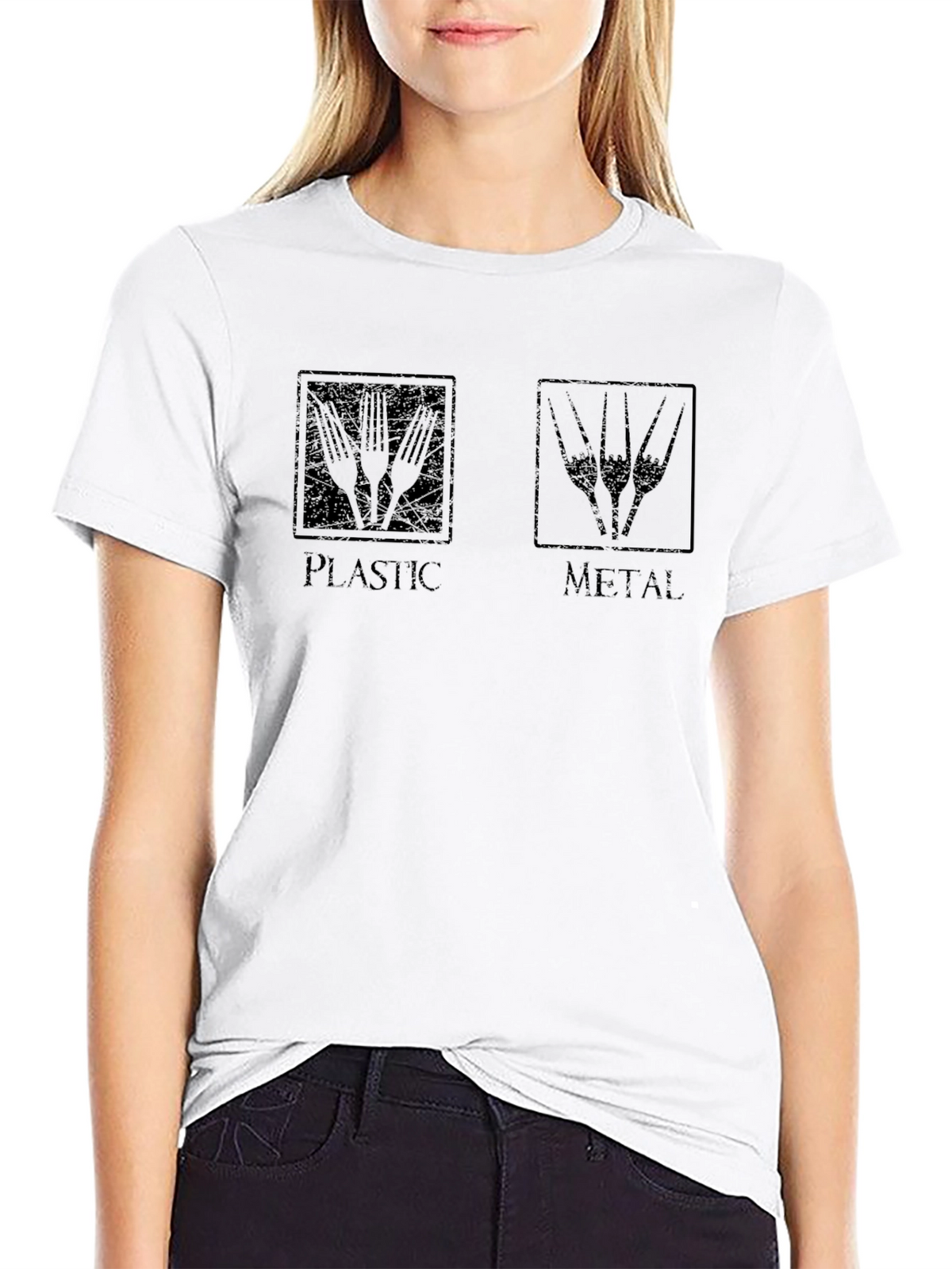 Plastic vs Metal Black T-Shirt