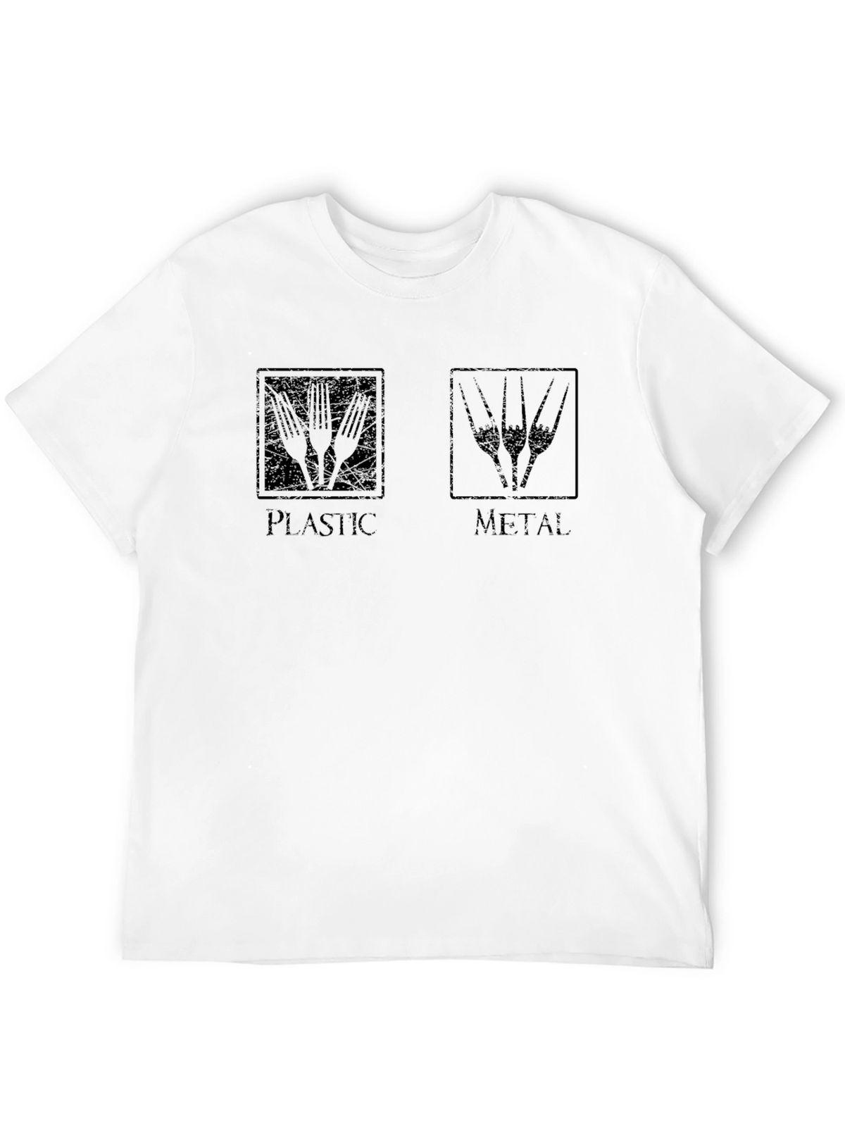 Plastic vs Metal Black T-Shirt