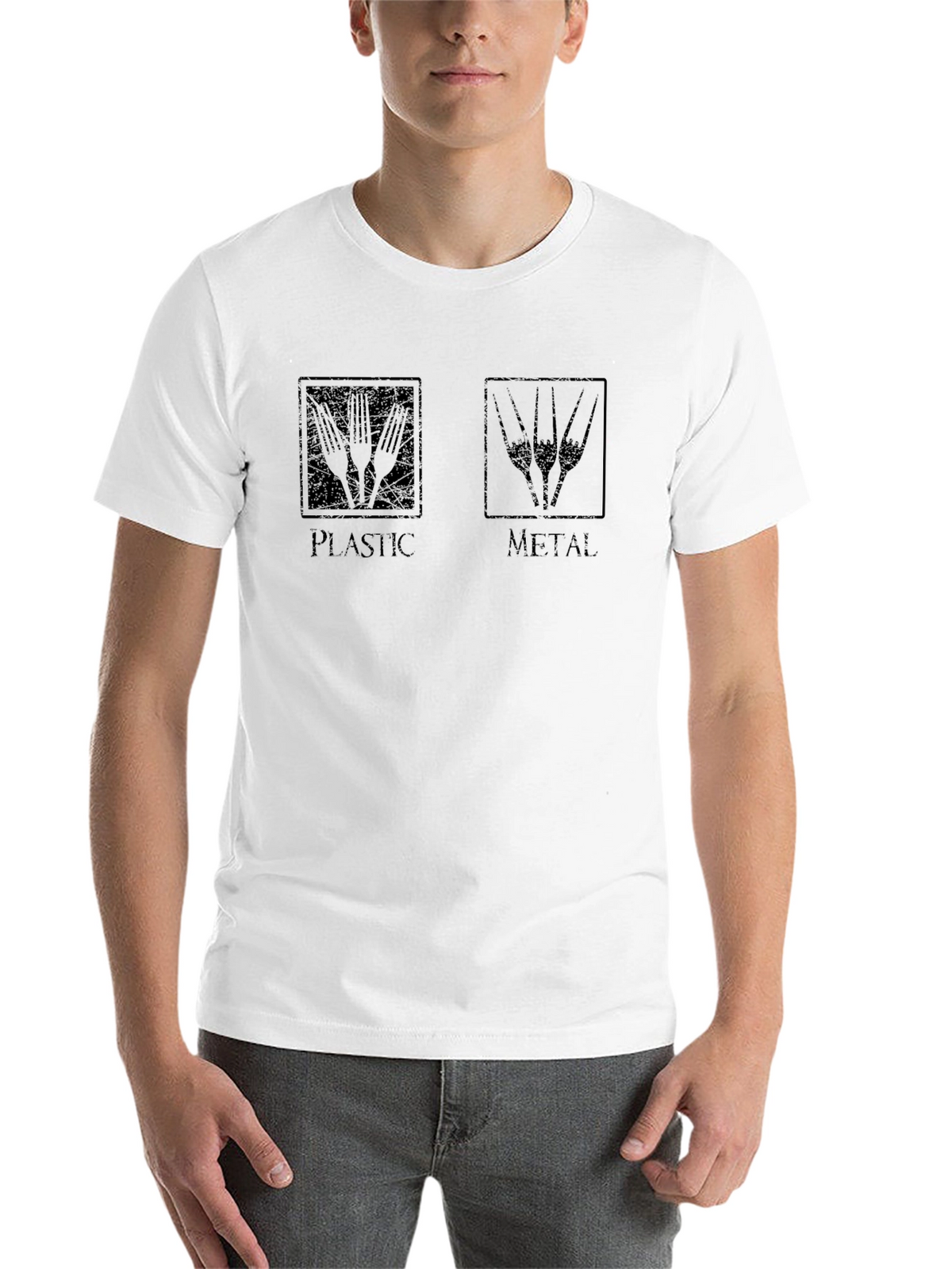 Plastic vs Metal Black T-Shirt