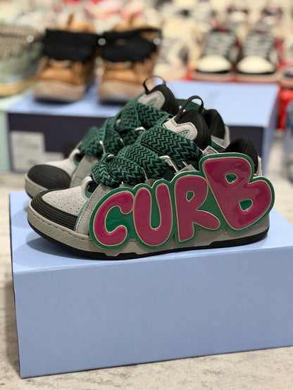 ✨ Iconic Lanvin Curb Low-Top Skate Sneakers - Green Pink Leather Mesh Statement Shoes