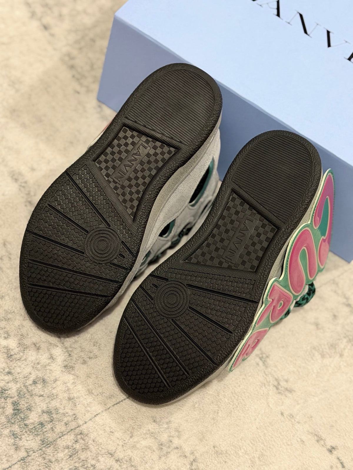 ✨ Iconic Lanvin Curb Low-Top Skate Sneakers - Green Pink Leather Mesh Statement Shoes