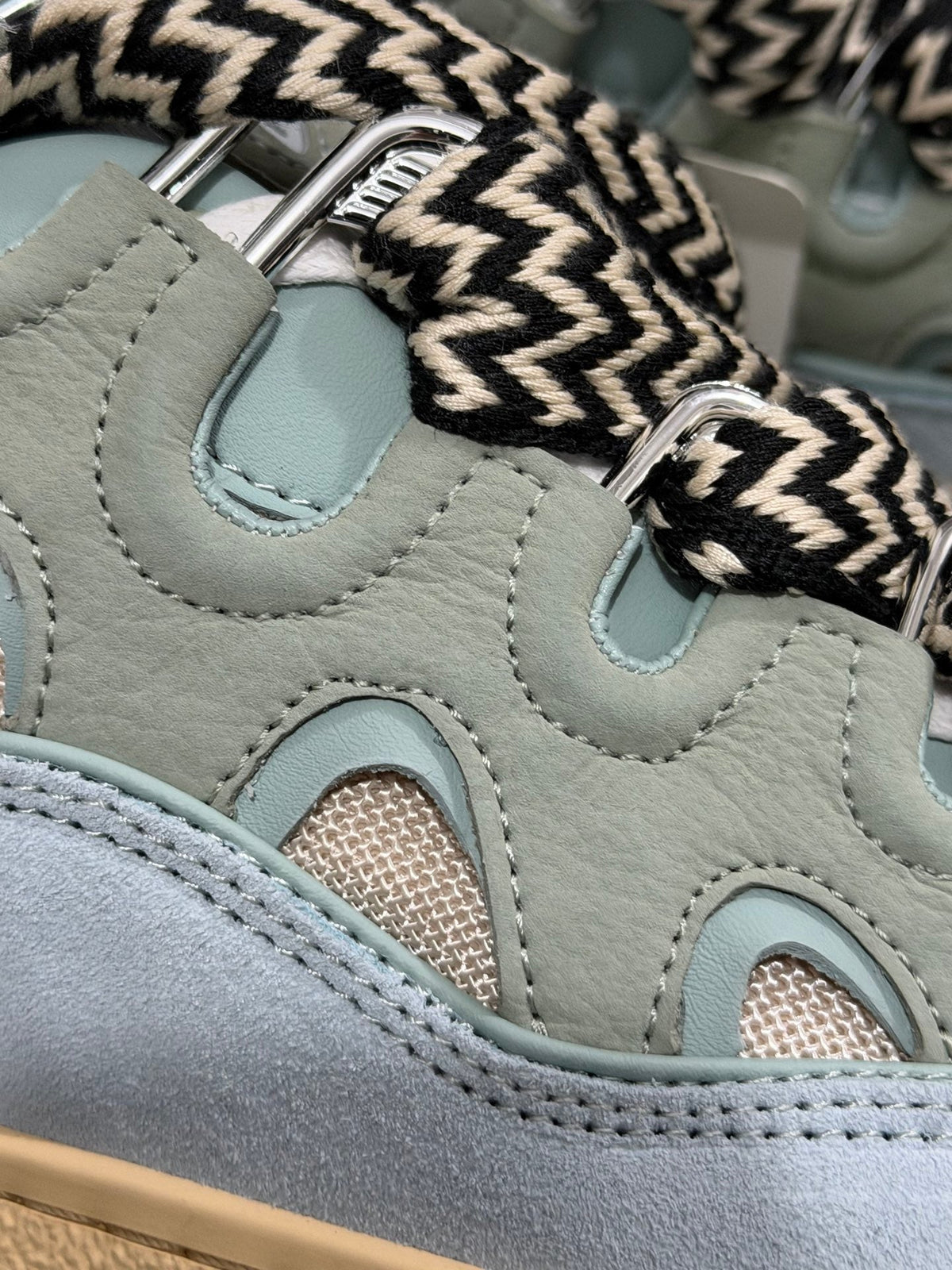 🌿 Trendy Lanvin Curb Low-Top Skate Sneakers - Sage Green Leather Suede Mesh Head-Turners