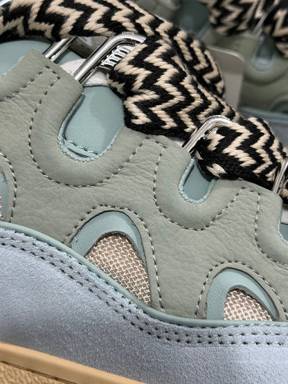 🌿 Trendy Lanvin Curb Low-Top Skate Sneakers - Sage Green Leather Suede Mesh Head-Turners