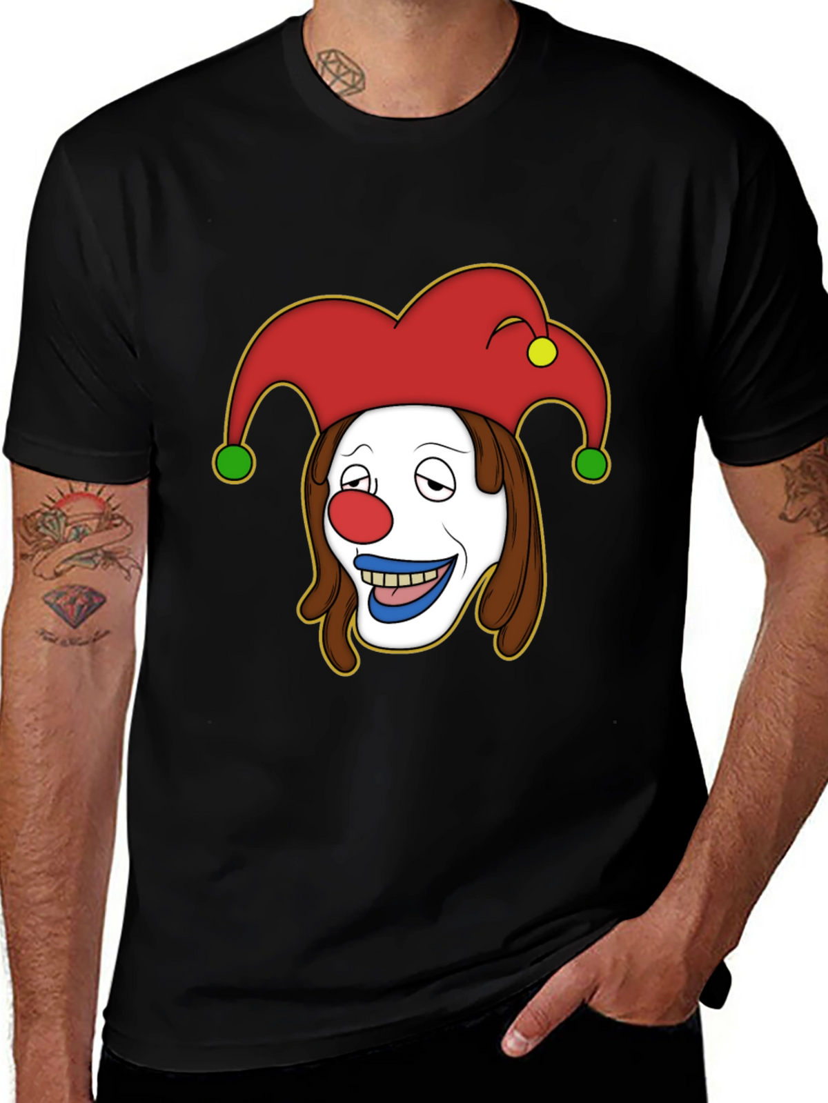Clown Cartoon Graphic T-Shirt - Black