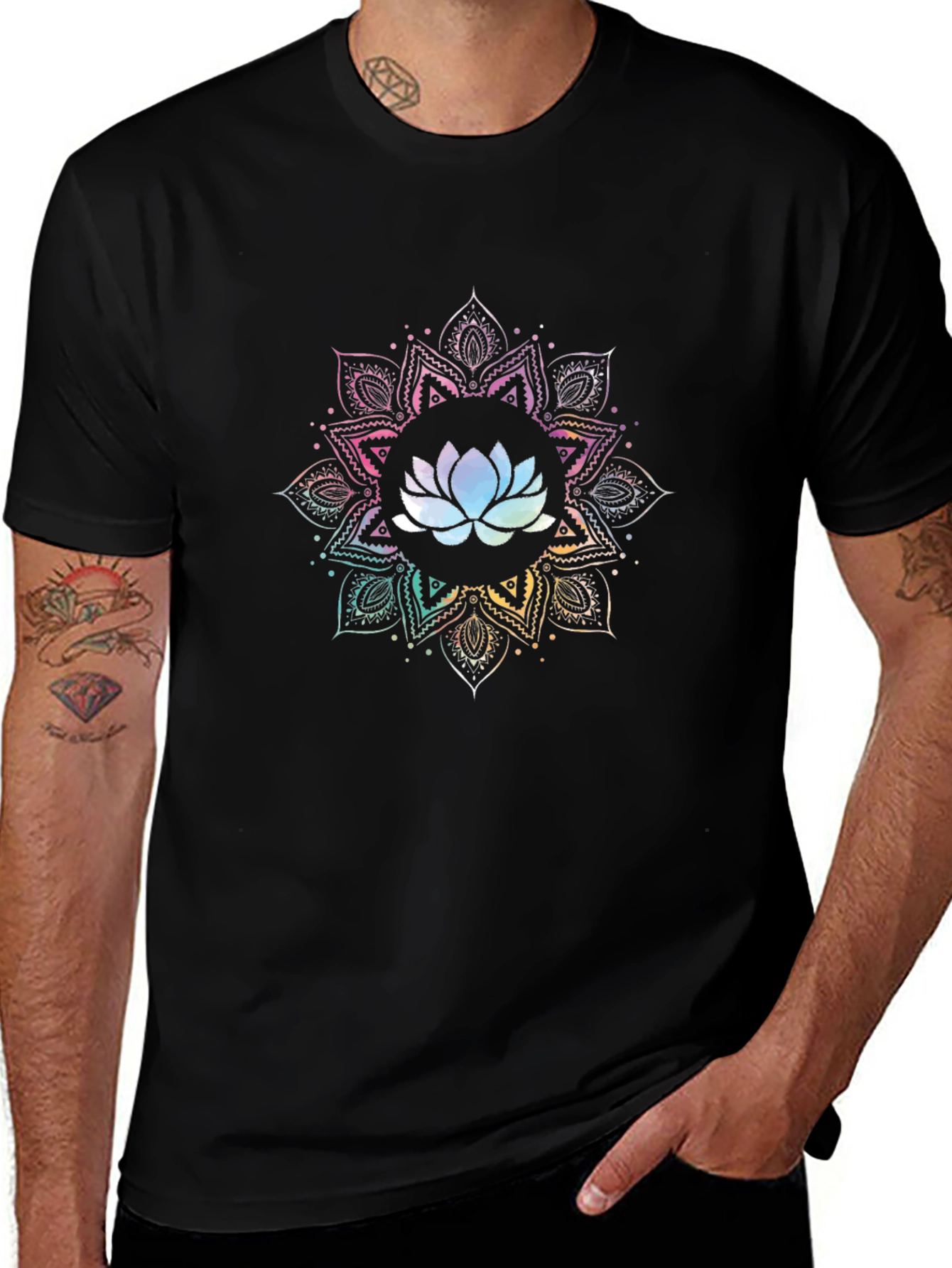 Lotus Mandala Graphic T-Shirt - Black