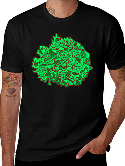 Abstract Green Graphic Black T-Shirt