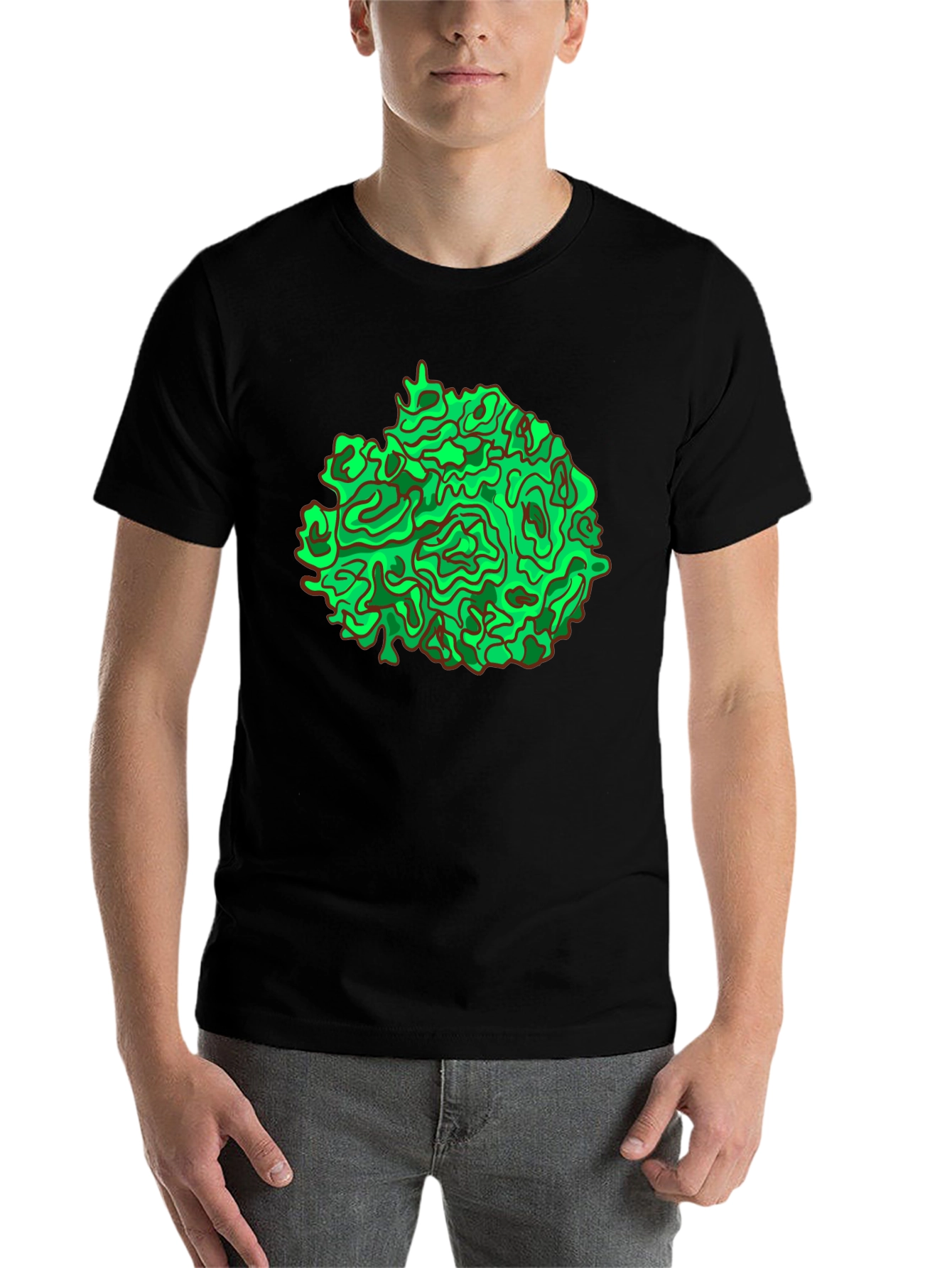 Abstract Green Graphic Black T-Shirt