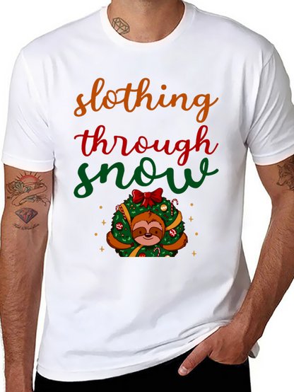 Slothing Through Snow Christmas Graphic Tee