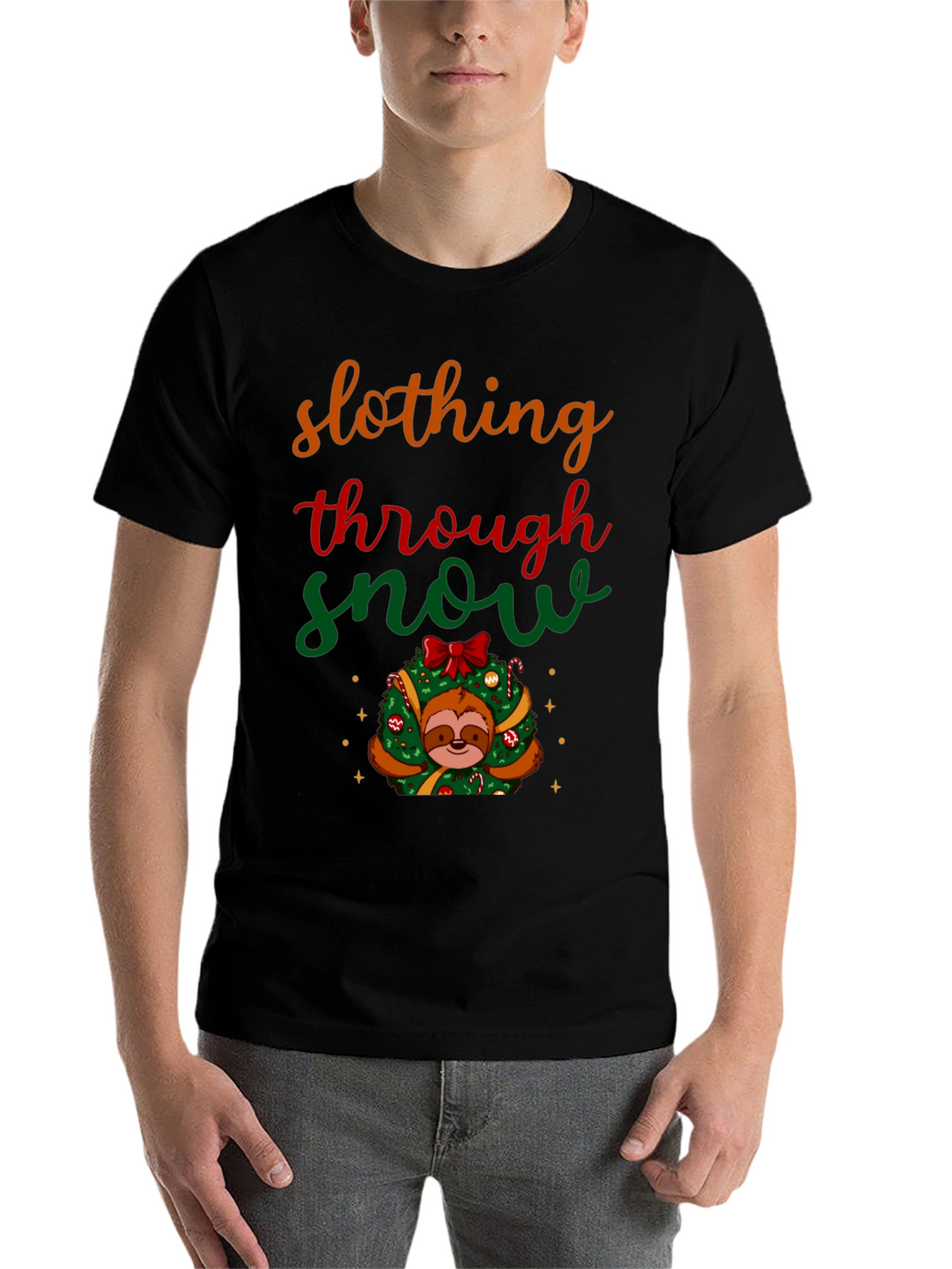 Slothing Through Snow Christmas Graphic Tee