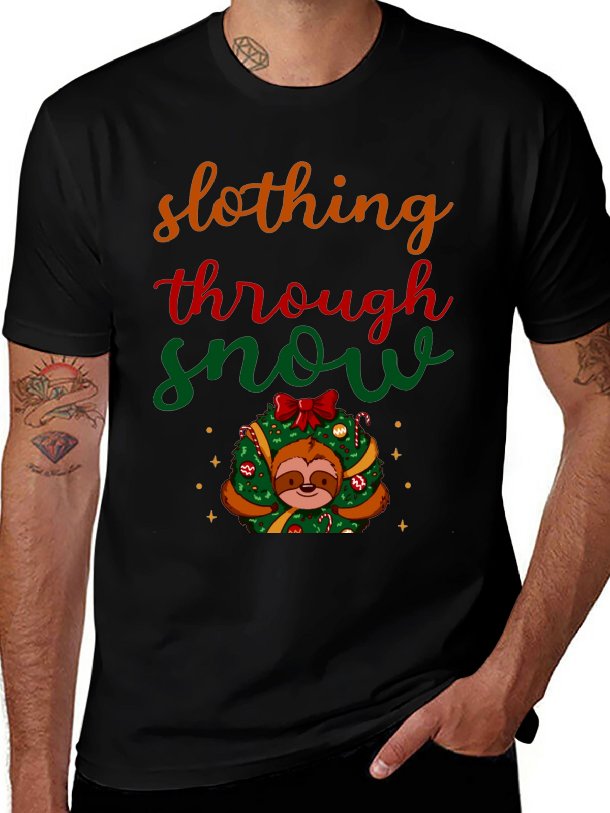 Slothing Through Snow Christmas Graphic Tee