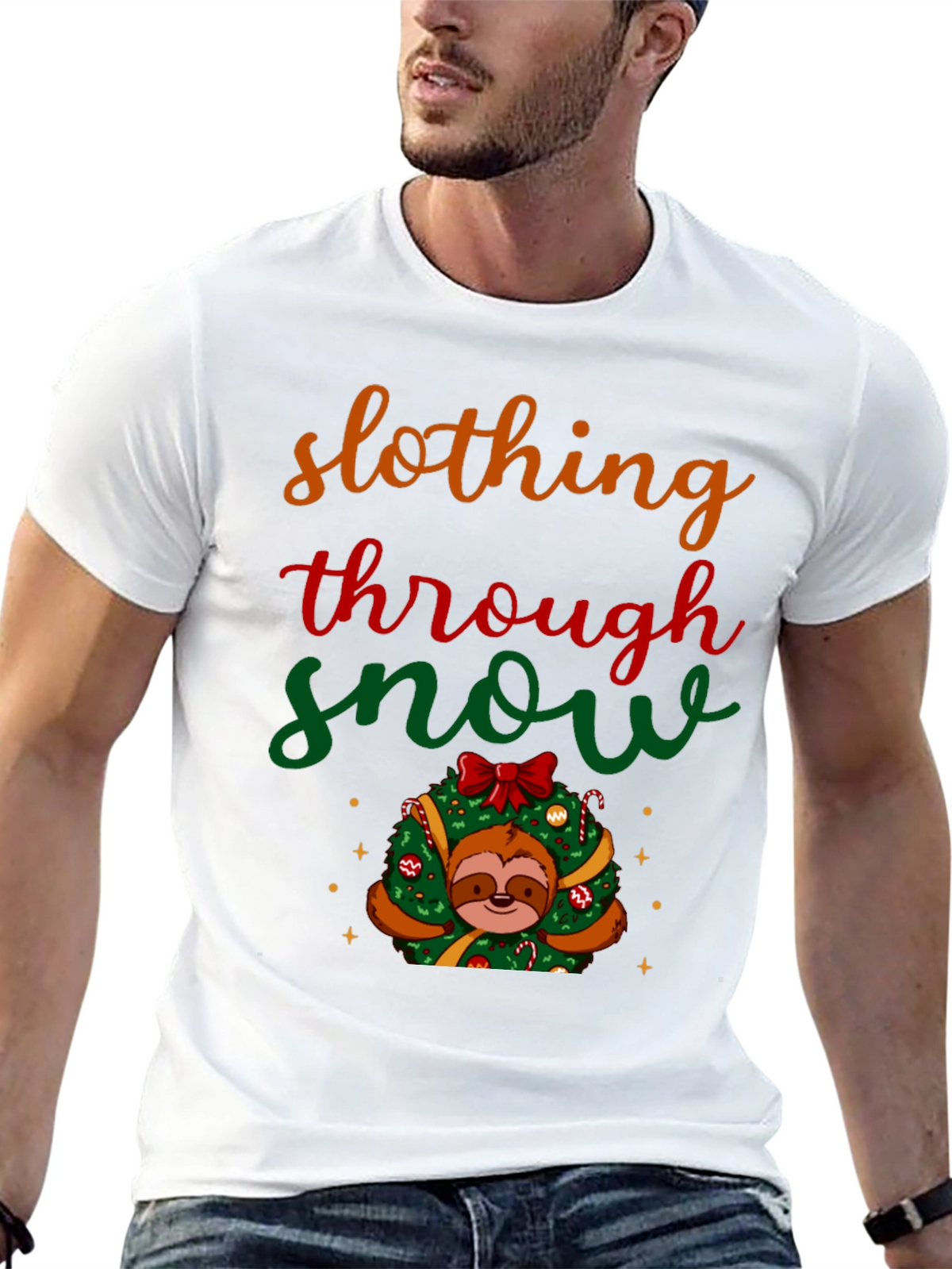 Slothing Through Snow Christmas Graphic Tee