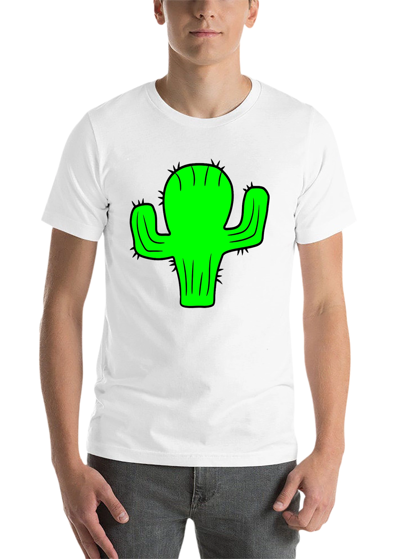 Green Cactus Graphic Black T-Shirt