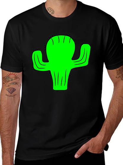 Green Cactus Graphic Black T-Shirt