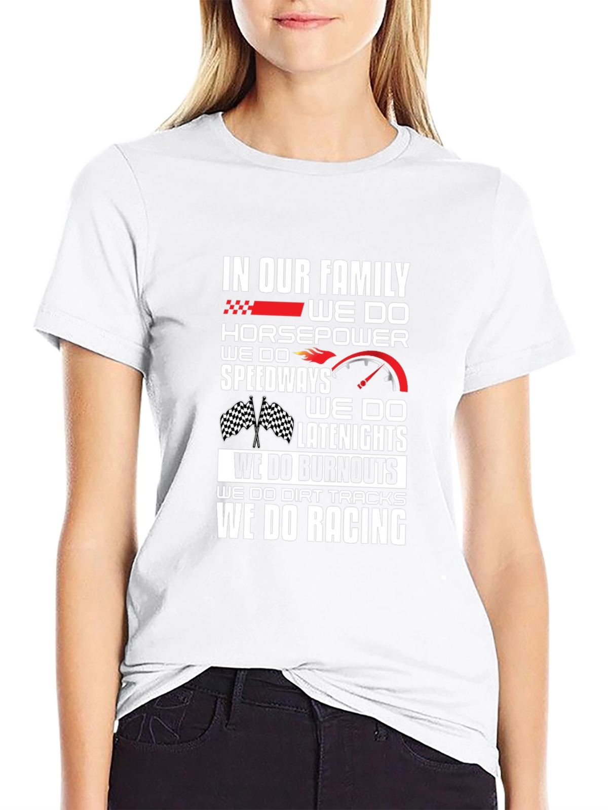 Racing Family T-Shirt: Horsepower Speedway Burnout Racing