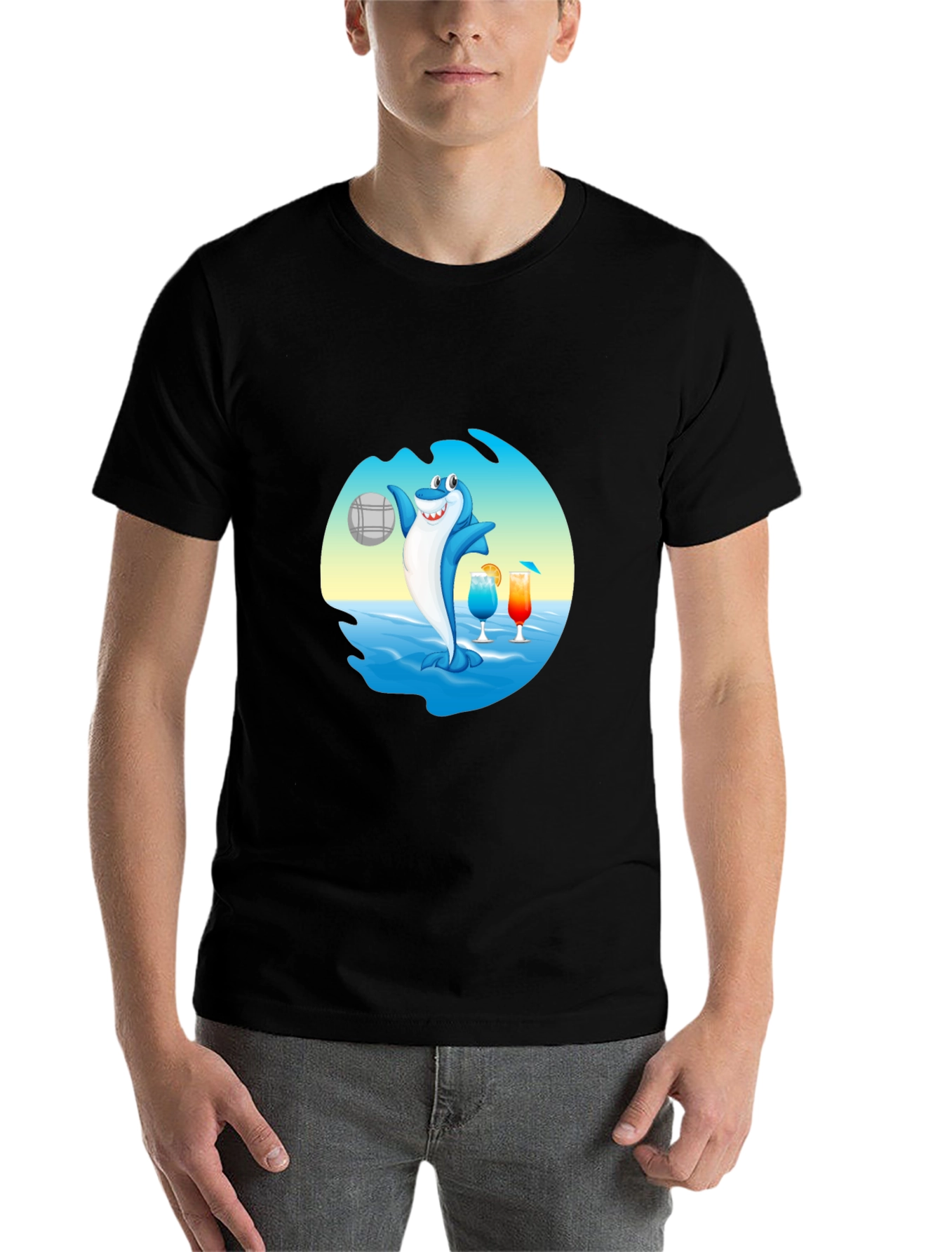 Shark Beach Volleyball Graphic T-Shirt