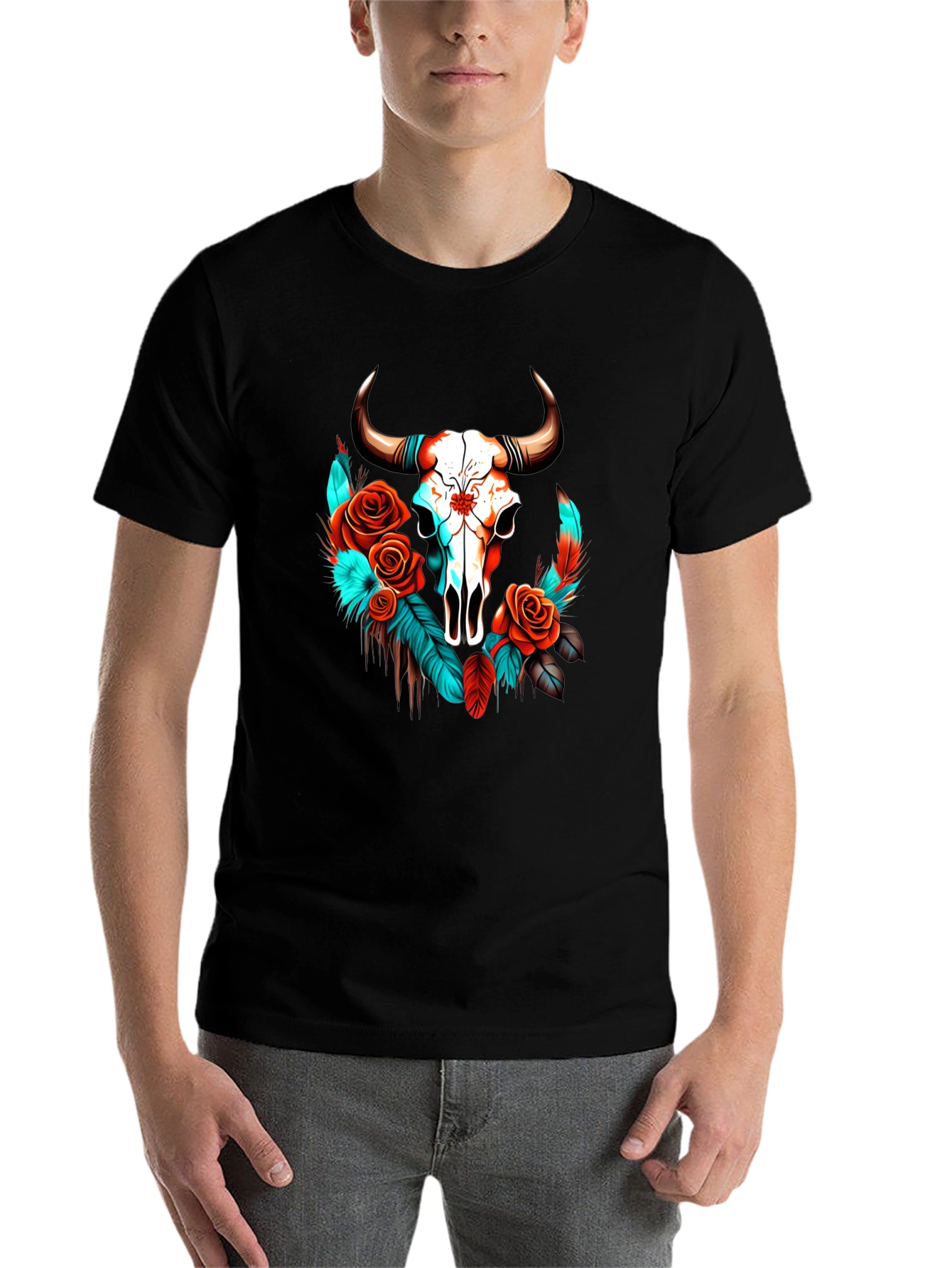 Skull & Roses Graphic Tee - Western Style