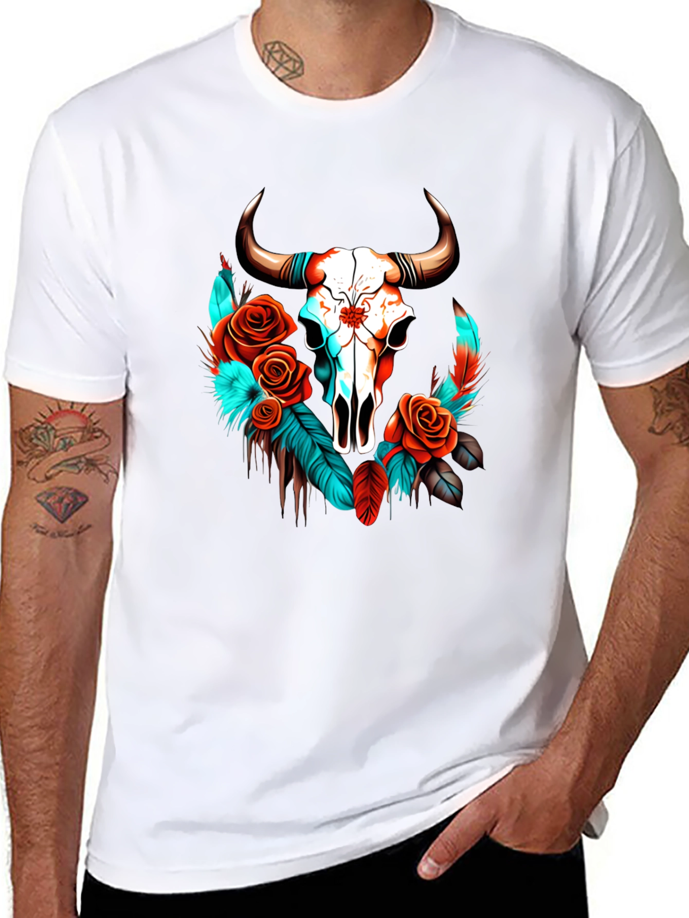 Skull & Roses Graphic Tee - Western Style